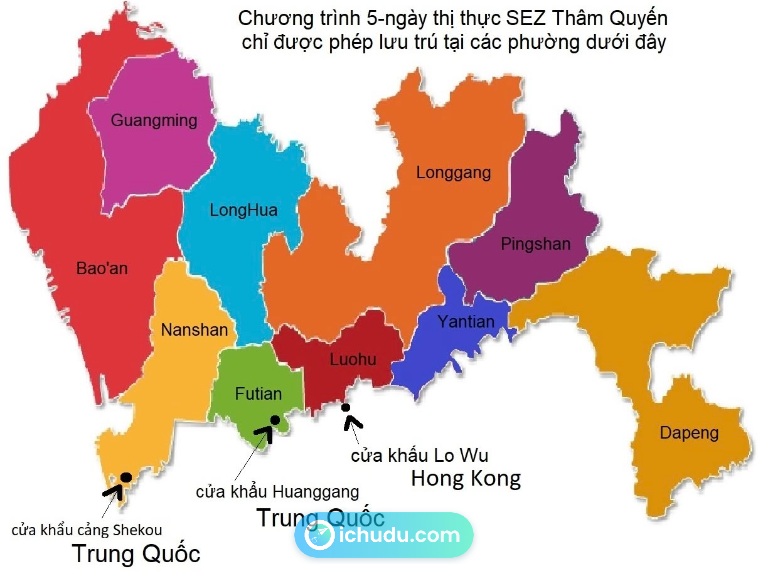 Bản đồ minh họa phạm vi lưu trú tại Thâm Quyến