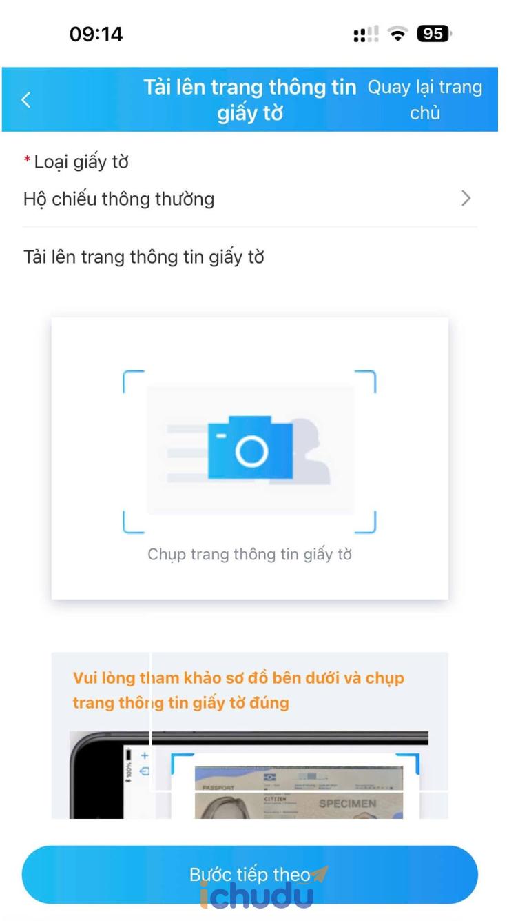 Bước chụp trang thông tin hộ chiếu khi khai tờ khai nhập cảnh Trung Quốc